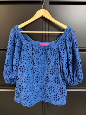 Lilly Pulitzer Royal Blue Eyelet Off-Shoulder Blouse